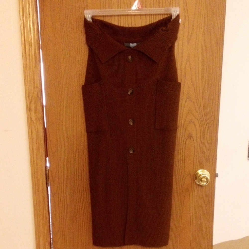 Coco brown Ribbed Buttoned Sheath skirt tags on front pockets wrap around tie